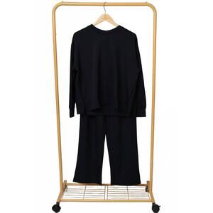 NEW PINE APPAREL women's silky soft drop should pullover & pant set in black